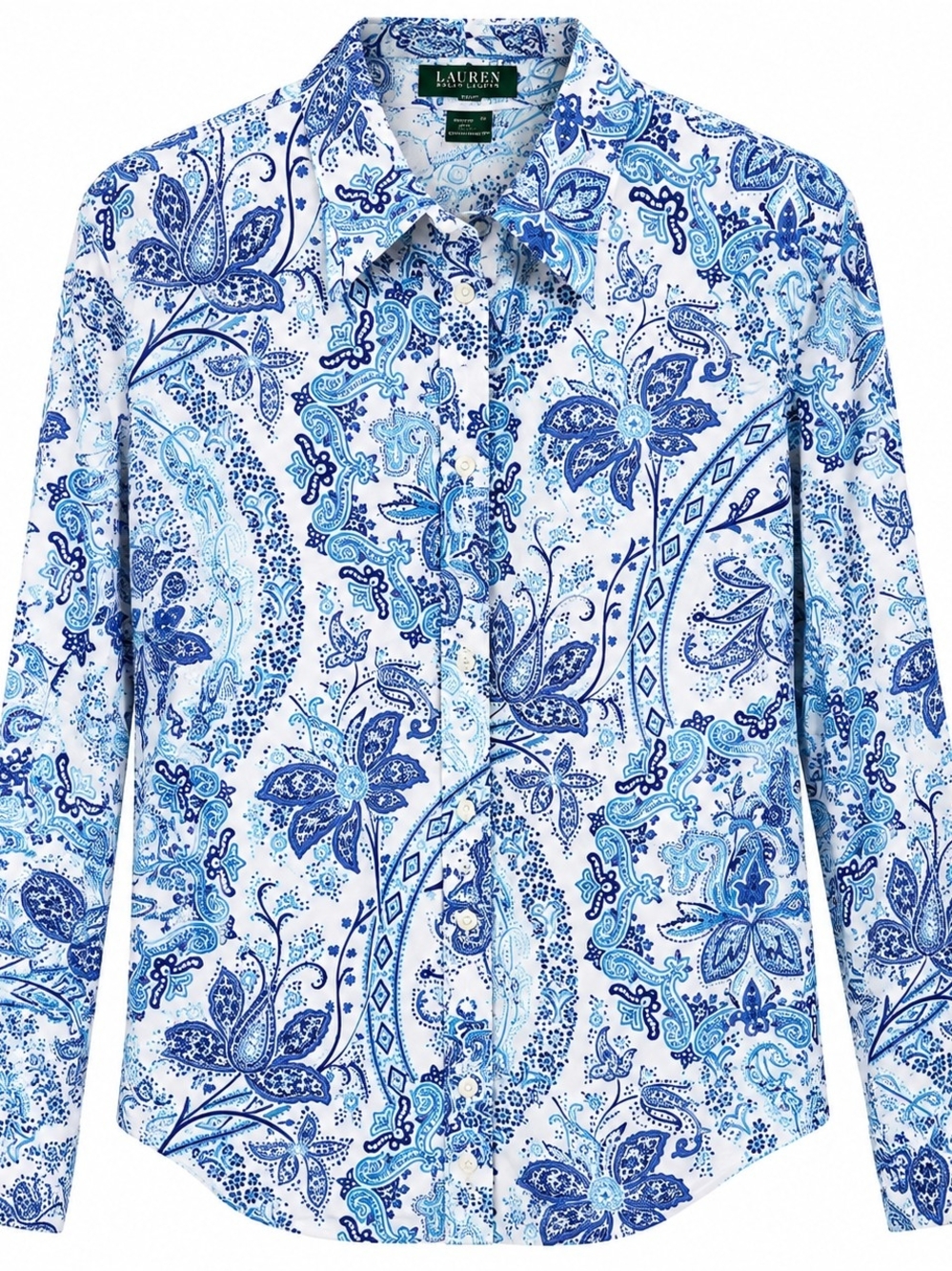 Lauren Ralph Lauren White and Blue Paisley Button-Down Shirt